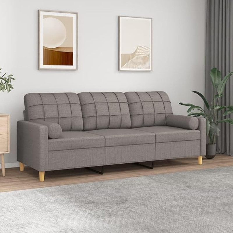 LAPOOH 3 vietų sofa su dekoratyvinėmis pagalvėlėmis Taupe 180 cm audinys, Sofos ir kušetės, Sofa svetainė, Sofa paauglių kambariui, Sofa poilsiui, Sofa miegamajam, Miegamojo sofa, Minkšta sofa 3200797