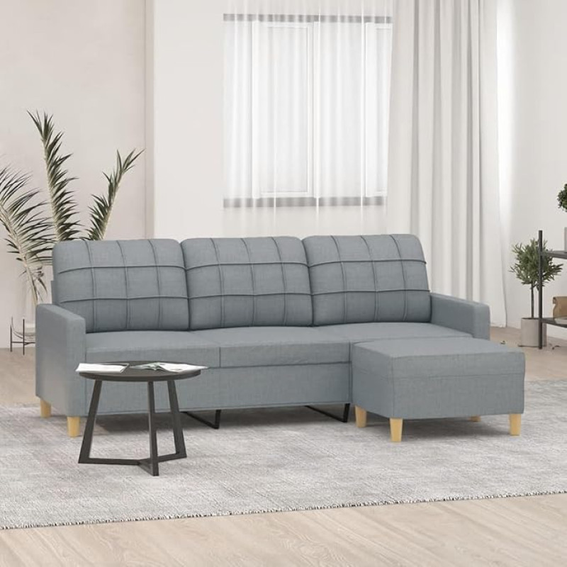 LAPOOH 3201001 3-Seater Sofa with Stool, Light Grey, 180 cm Fabric, Sofas & Couches, Sofa Living Room, Sofa for Teenager's Room, Relax Sofa, Sofa for Bedroom, Upholstered Sofa