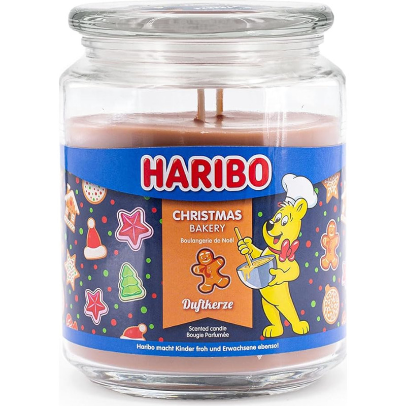 Haribo Scented Candle in Glass with Lid | Christmas Bakery | Scented Candle Christmas | Candles Long Burning Time (100 h) | Candles Brown | Scented Candle Large (510 g)