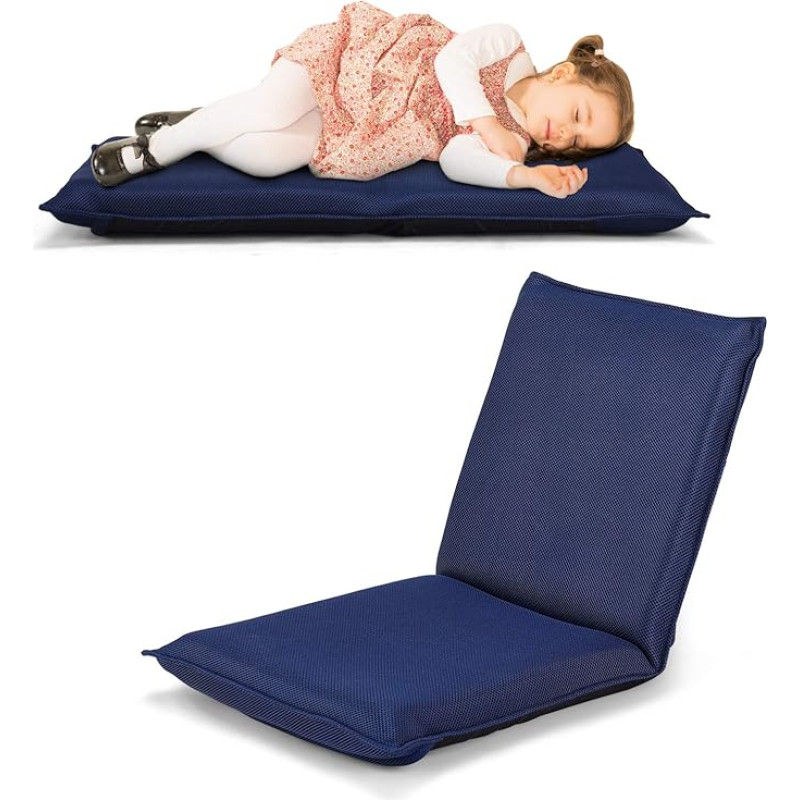 COSTWAY Grindų kėdė su 6 lygių reguliuojamu atlošu, žaidimų kėdė su paminkštinimu, grindų sofa, meditacijos kėdė, tinginio sofa, lango kėdė, meditacijos kėdė (tamsiai mėlyna)