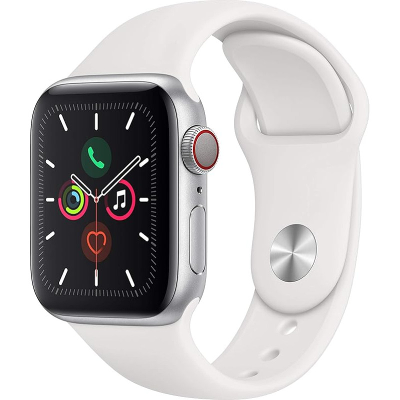 Apple Watch Series 5 40mm (GPS + Cellular) - Aluminiumgehäuse Silber Weiß Sportarmband (Generalüberholt)