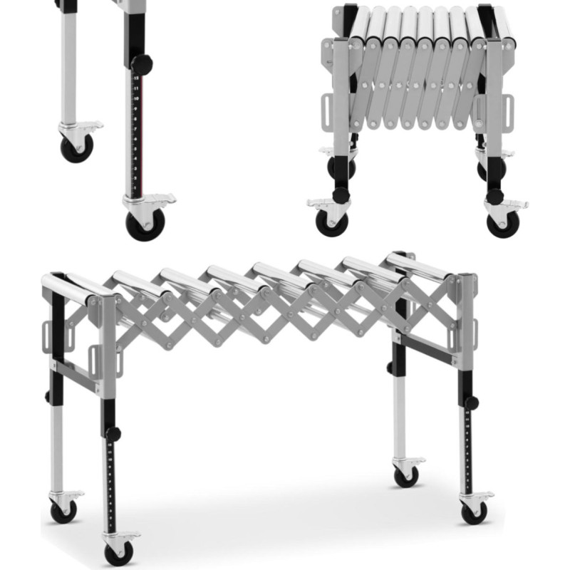 MSW Ritininis konvejerio stalas, sulankstomas 9 ritiniais iki 130 kg 145 x 59 x 96 cm