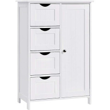 BAKAJI Vonios spintelė, šoninė komoda su 4 stalčiais ir durelėmis, reguliuojama lentyna, vonios kambario spintelė, skirta svetainei, virtuvei, prieškambariui