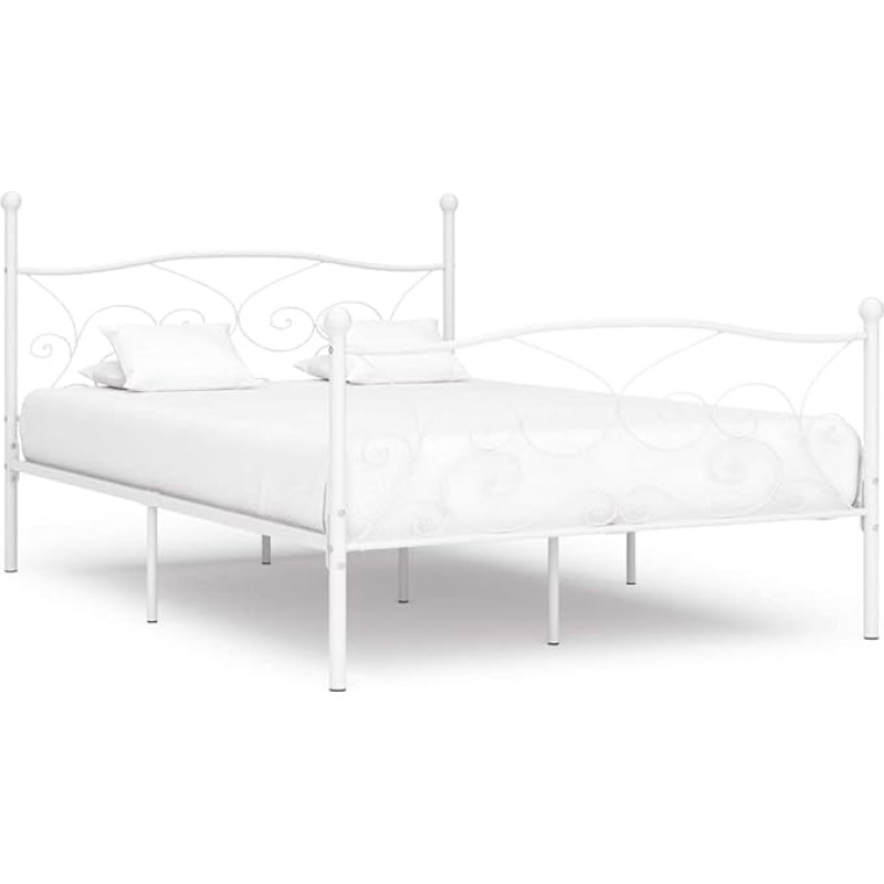 vidaXLL Lovos rėmas su groteliniu rėmu Metalinė dvigulė lova Miegamojo lovos rėmas Dvigulė lova Miegamojo baldai Baltas metalas 140 x 200 cm