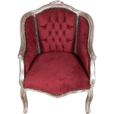 Biscottini Wohnzimmerstuhl und Stuhl für Schlafzimmer, 82 x 55 x 60 cm, Schlafzimmerstuhl mit Silber-Finish, roter Samt, Holz, 82x55x60