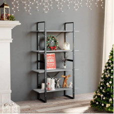 Pramoninio stiliaus knygų spinta, 4 skyriai, CD stovas, saugojimo lentyna, atviro dizaino stovinti lentyna, biuro lentyna, laisvai pastatoma, skirta pristatymui, svetainei, miegamajam, biurui, betoninė pilka, 80 x 30 x