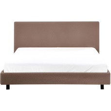 Beliani Bouclé Upholstered Bed with Slatted Frame 160 x 200 cm Brown Fabric Bed Frame Albi