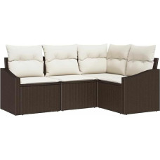 Modelis3346698 4 dalių sodo sofos komplektas su pagalvėle Ruda poliuretano rotango sodo poilsio zona