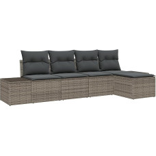 5 dalių sodo sofos komplektas su pagalvėle Pilka Poly Rattan Garden Lounge Modelis3355688