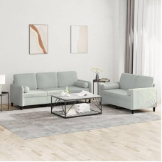 3202034 2 dalių sofos komplektas su pagalvėlėmis, šviesiai pilkas aksomas, poilsio sofa, sofos ir kušetės, poilsio sofa, sofa svetainei, sofa su miego funkcija
