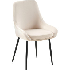 CLP Elmira valgomojo kėdė, virtuvės kėdė su aksomo užvalkalu, minkšta kėdė su atlošu, spalva: Kreminės spalvos, rėmo medžiaga: Spalva: metalas, matinė juoda