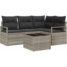 5-teiliges Garten-Sofa-Set mit Kissen Grau Poly Rattan Gartenlounge Modelis3346372