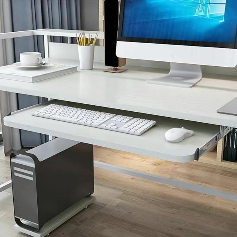 Ergonomische Tastaturablage unter dem Schreibtisch mit runden Ecken, verschiebbarer Tastaturhalter für Computer, platzsparender Schreibtisch-Organizer, weiß, 54 cm, verbessert den Arbeitsplatzkomfort