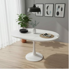 Išskleidžiamas valgomojo stalas, apvalus stalas 4-6 žmonėms, sulankstomas virtuvės stalas, svetainės stalas, laisvalaikio stalas, paprastas stilius, baltas, 100/140 x 100 x 75 cm
