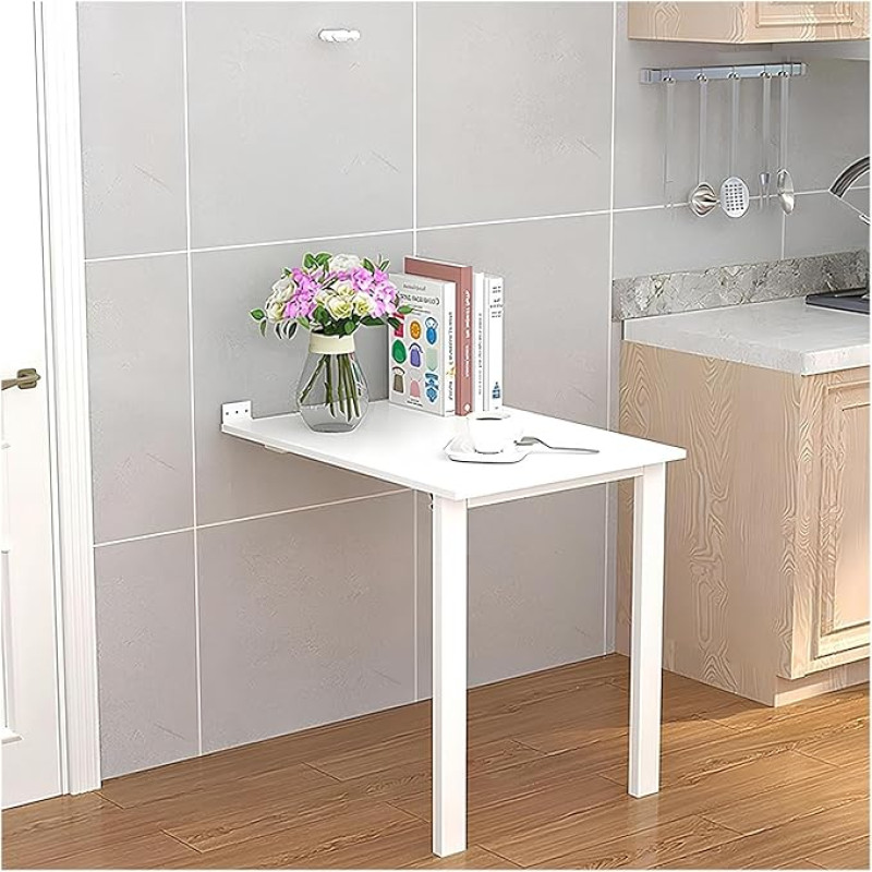 Moderner, moderner Klapptisch zur Wandmontage, mit Stützbeinen, Waschküchenholz, kompakte Lösung (weiß, 90 x 40 cm) (weiß, 75 x 45 cm)