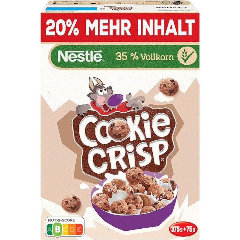 Nestlé Cookie Crisp (+20%), sausainių pavidalo sausainiai vaikams, 1 pakuotė (1 x 450 g)