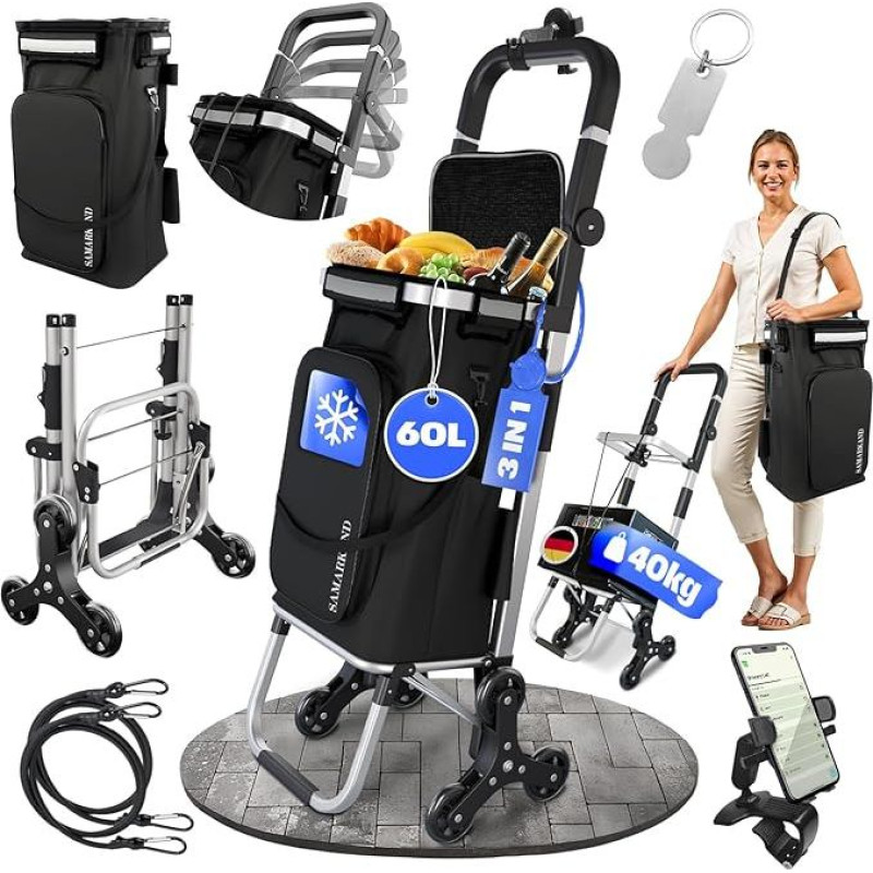 Pirkinių vežimėlis laiptais 6 ratai - tvirtas 