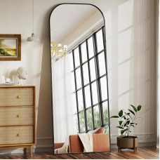 BEAUTYPEAK 142 x 52 cm Minimalistinio rėmo stovintis veidrodis, sieninis arba laisvai pastatomas veidrodis, atsparus dužimui, didelis sieninis veidrodis miegamajam, prieškambariui, svetainei, juodas