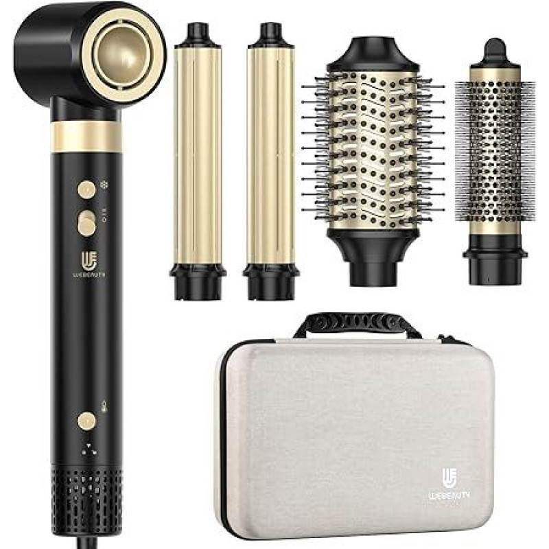 [Dviguba įtampa] webeauty 6-in-1 Airstyler, 110 000 aps/min, 25 m/s plaukų džiovintuvas su apvaliu šepečiu plaukų džiovintuvas, automobilinė garbanojimo žnyplė, oro plaukų tiesintuvas, garbanojimo šepetys, 500 milijonų neigiamų jonų plaukų džiovintuvas