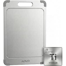 adivo 100 % gryno titano pjaustymo lenta, galima naudoti iš abiejų pusių, itin plona ir lengva, antibakterinė, lengvai valoma, atspari rūdims, 39 x 28 x 0,15 cm, silikoniniai kampai, idealiai tinka stovyklavimui ir lauko darbams