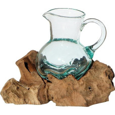 Stiklo ąsotis 0,5 l ant medžio - rankų darbo ąsotis ir vaza iš stiklo ir tikmedžio - unikalus iš Balio - moderni natūrali dekoracija - dovana gimtadienio, Kalėdų, vestuvių ar įkurtuvių proga