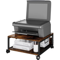 IBUYKE TLJ008H 2 Tier Desktop Printer Stand Cart, Printer Table with Wheels, Desk Heavy Duty Rolling Table with Storage Folders, for Books, Fax Machine, Scanner, Home Office