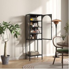 BIZOEIRON Metalinė spintelė su stiklinėmis durimis, stovinti stiklinė vitrina, vitrina su 3 reguliuojamomis lentynomis, siaura stiklinė spintelė, stiklinė vitrina, 35 D x 50 W x 160 H cm, juoda