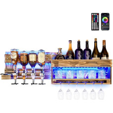Yorbay Wine Rack with LED Light Palette, Flamed Wood, Wall Bar with 4 Drinks Dispenser, Wall Bottle Holder, Vintage, Gift