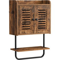 HOOBRO Medicinos spintelė, vonios kambario spintelė, sieninė vonios kambario spintelė, virtuvės spintelė, vonios kambario spintelė su langinėmis ir rankšluosčių džiovintuvu, reguliuojama lentyna, 2 kabliukai, senovinė ruda ir juoda EBF46CW01