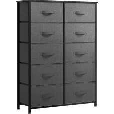 YITAHOME Komoda su 10 stalčių, spinta, medžiaginiai stalčiai su rankenomis, komoda su tvirtu plieniniu rėmu, patvari, tamsiai pilka su medžiagine rankena