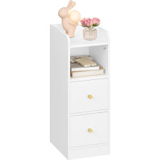 Hzuaneri Naktinis staliukas Siauras staliukas su 2 stalčiais, naktiniai staliukai su atviru skyriumi, reguliuojama stalčiaus padėtis miegamajame, svetainėje, baltas su medžio tekstūra NS62113X