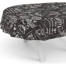 ANRO Barista Oilcloth Tablecloth Washable Garden Tablecloth Water-Repellent Oval 240 x 140 cm Cut Edge Black