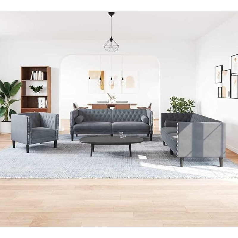 Tidyard Sofos komplektas Dunkelgrau Samt, Polstersofa Loungesofa für Wohnzimmer Eingangsbereich Büro3385868