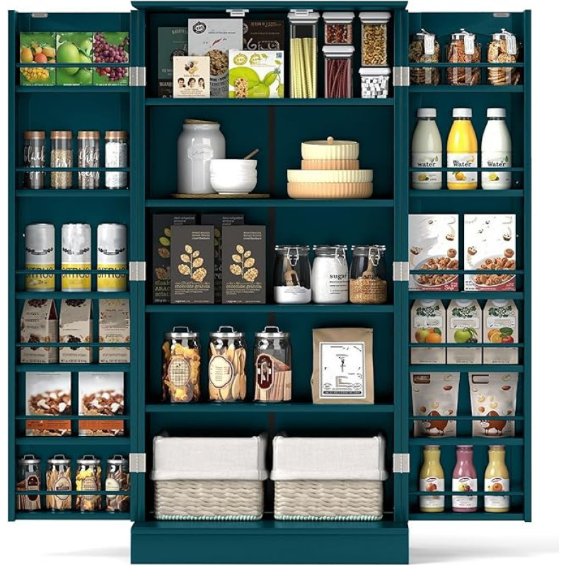 GIANTEX Küchenschrank mit 2 Türen, Buffetschrank mit 16 verstellbaren Regalen & Kippschutz, Vorratsschrank für Esszimmer, Wohnzimmer, 60 x 40 x 120 cm (Grün)