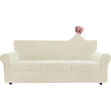 ZNSAYOTX Luxus-Samt-Couchbezug, 4-teilig, Stretch-Sofabezüge für 3 Kissen, dick, weich, groß, rutschfest, für Hunde, Haustiermöbelschutz (Beige), 231 cm - 279,4 cm (3 Kissen)