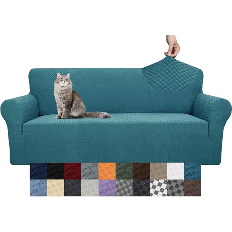 YEMYHOM Sofos dangtis Žakardinis dizainas Didelio tempimo 3 pagalvėlių sofos dangtis naminiams gyvūnams šunims katėms Neslystantis elastingas baldas Teal