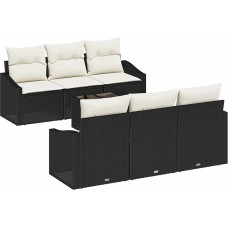 Rantry 7-teiliges Garten-Sofa-Set mit Kissen Schwarz Poly-Rattan Gartenlounge Modelis3346607
