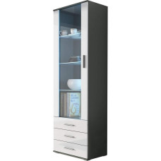 SOHO S1 Vitrina su mėlynu LED apšvietimu Sandėliavimo spintelė Svetainės spintelė Pilka / balta blizgi