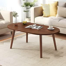 Modernus ovalus/apvalus žurnalinis staliukas su lentyna, stilingas medinis staliukas namams, mažas natūralus staliukas su lentynomis, modernus dizainas