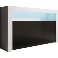 MB Muebles Bonitos Gyvenamasis kambarys Valgomasis Spintelė Baldai Spintelė Modelis Rialta | Plotis 155 x Aukštis 91 x Gylis 37 cm | Matinis melaminas | 3 durys | Balta ir juoda