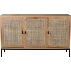 CALICOSY šoninė spinta, 3 durys, rotango pynimas, ąžuolo medienos išvaizda, medžio drožlių plokštė, juodos metalinės rankenos, sandėliavimo baldai svetainei, miegamajam, gyvenamajam kambariui, W 120 x D 40 x H 72 cm