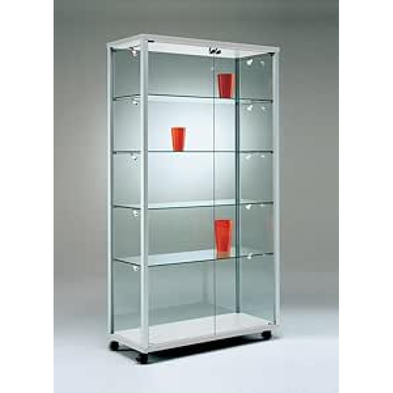 MHN stiklinė vitrina su ratukais D 53 x Š 79 x V 183,5 cm - plati stiklinė užrakinama vitrina - parodų vitrina be apšvietimo