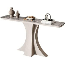 Moderner weißer Konsolentisch mit geometrischem Gestell | Multifunktionaler Eingangstisch für Wohnzimmer und Flur | Stilvolles Rockboard-Design (80x30x80cm)