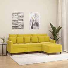 3 vietų sofa su taburete, sofa, sofa, sofa, poilsio sofa, relaksacinė sofa, minkšta sofa, svečių sofa, dvigulė sofa, kampinė sofa, šezlongas svetainei, miegamajam, svečių kambariui, geltona, 180 cm,