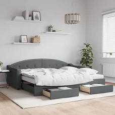 LAPOOH Tagesbett Ausziehbar mit Schubladen Dunkelgrau 90x200 cm Stoff, Schlafsofa, Daybed, Bettsofa, Sofa Bed, Sofabett, Schlafcouch, Jugendbett, Bettgestell, Bettcouch 3197585