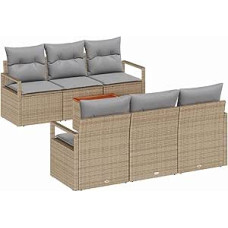 Gartensofa-Set mit Kissen 7 pcs Beige Poly-Rattan Gartenmöbel Modelis3347651