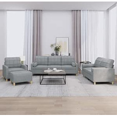 ARKEM 4 dalių sofos komplektas su pagalvėle Šviesiai pilka audinio kampinė sofa su miego funkcija