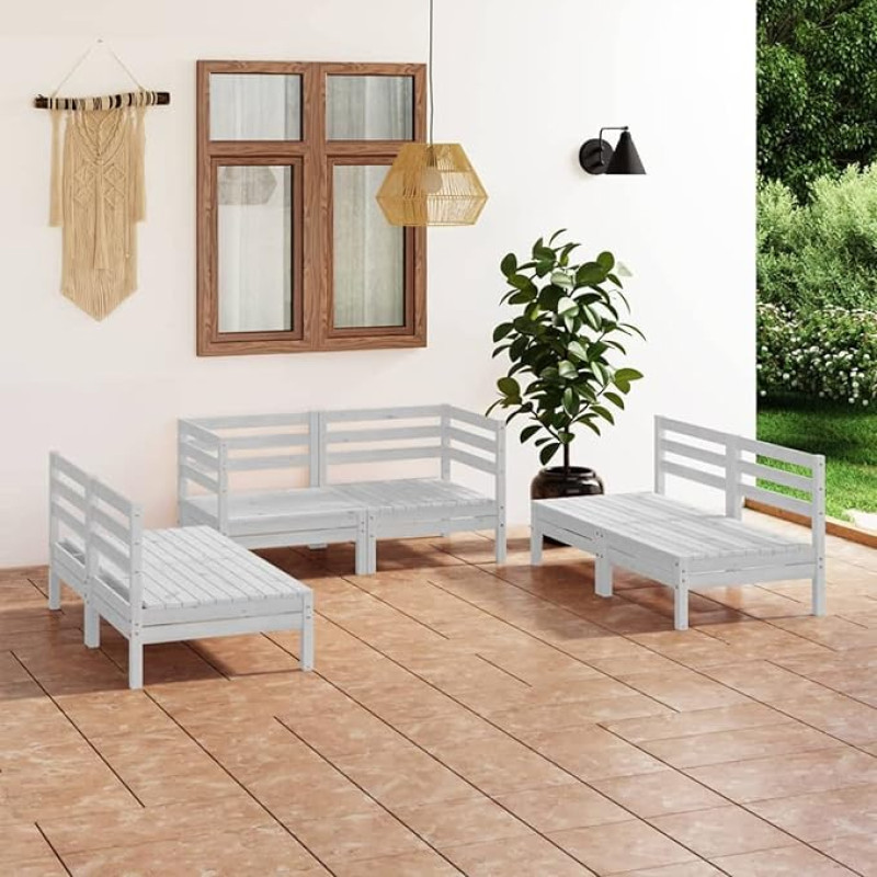 6-TLG. Garten-Lounge-Set Balkon MöBel Lounge Set Lounge-Sofagarnitur Garten MöBel DraußEn Gartenlounge-Set Weiß Massivholz Kiefer