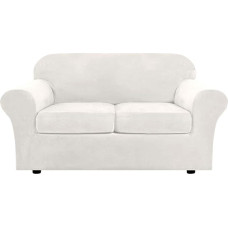 Kėdės su kanape, Plüsch Samt Sofa Abdeckung Set Stretch Slipcover Loveseat for 2 Kissen Couch Elastische Unterseite(Tooth White)