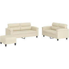 Creme Kunstleder 2-Sitzer-Sofa mit Fußhocker - Wohnzimmer Komfort, Stabilität und Eleganz Model3202368